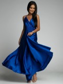 Long satin dress with straps, cornflower blue AZR126